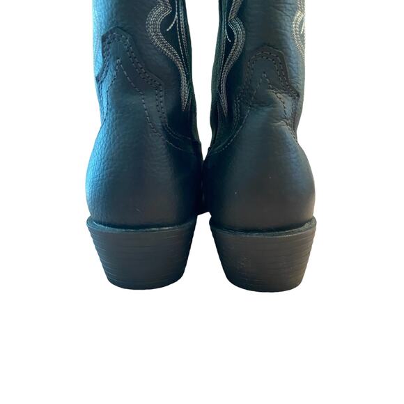 Justin Boots Western Buck Pull-On Cowboy Boots Round Toe Black Leather Mens 9.5 - Picture 7 of 13